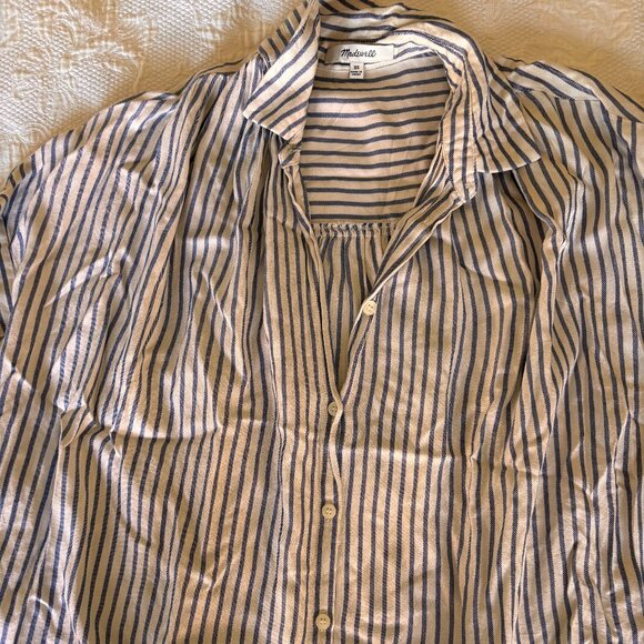 Madewell Grey and White Striped Button Down Shirt XS - Picture 6 of 8